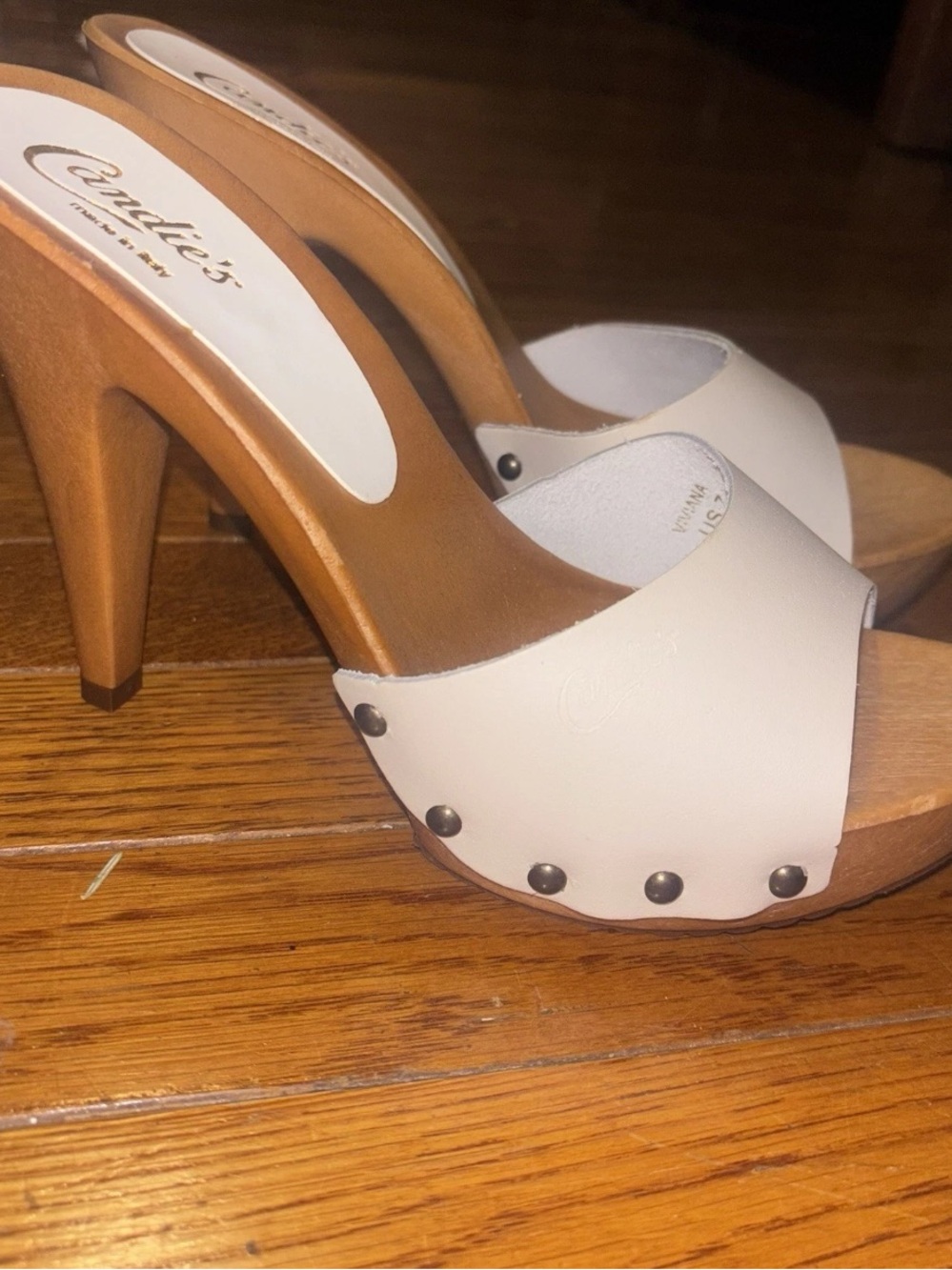 Vintage 80’s Candie’s Made In Italy White Stud Sandal High Heels Size 7